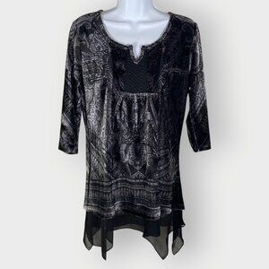 Unity World Wear Top | M | Black Velvet Asymmetric Hem | Whimsigoth Fairy Grunge